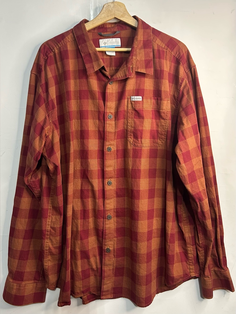Columbia Red Plaid Button Front Long Sleeve Shirt XXL